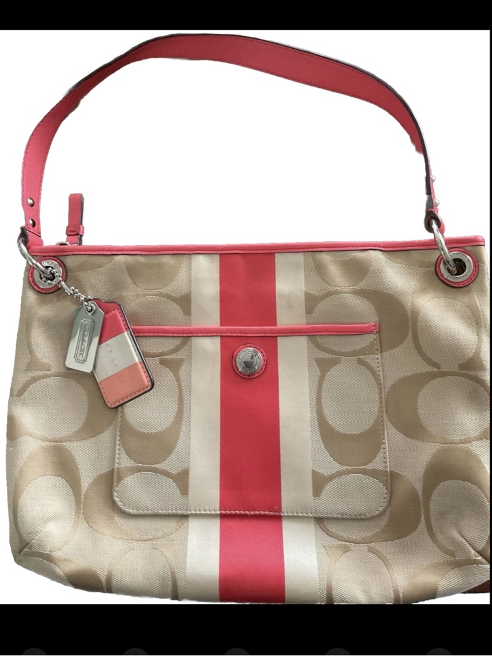 Coach Tan and Pink Shoulder Bag with Signature Design